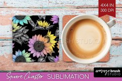 Rainbow Flowers Square Coaster - Spring Coaster PNG Product Image 1