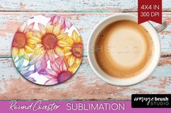 Rainbow Flowers Round Coaster - Spring Coaster PNG Product Image 1