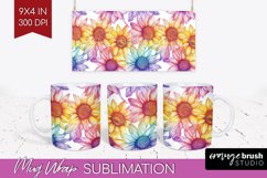 Rainbow Flowers Mug Wrap - Spring Mug PNG Sublimation Product Image 1