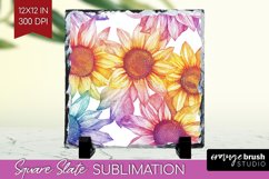 Rainbow Flowers Slate PNG - Spring Square Slate Sublimation Product Image 1