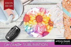 Rainbow Flowers Car Coaster - Spring Coaster PNG Sublimation Product Image 1