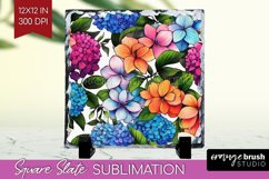 Rainbow Flowers Slate PNG - Spring Square Slate Sublimation Product Image 1