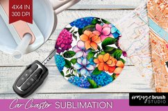 Rainbow Flowers Car Coaster - Spring Coaster PNG Sublimation Product Image 1