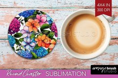 Rainbow Flowers Round Coaster - Spring Coaster PNG Product Image 1