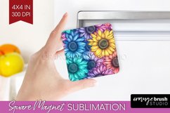 Rainbow Flowers Magnet Sublimation - Spring Square Magnet Product Image 1