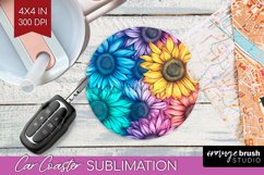 Rainbow Flowers Car Coaster - Spring Coaster PNG Sublimation Product Image 1