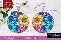 Rainbow Flowers Round Earrings - Spring PNG Sublimation Product Image 1