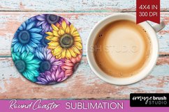 Rainbow Flowers Round Coaster - Spring Coaster PNG Product Image 1