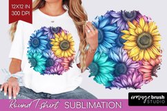 Rainbow Flowers Round Tshirt Background - Spring PNG Product Image 1