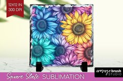 Rainbow Flowers Slate PNG - Spring Square Slate Sublimation Product Image 1