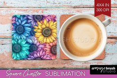 Rainbow Flowers Square Coaster - Spring Coaster PNG Product Image 1
