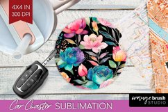 Rainbow Flowers Car Coaster - Spring Coaster PNG Sublimation Product Image 1