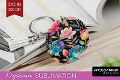 Rainbow Flowers Keychain PNG - Spring Keychain Sublimation Product Image 1