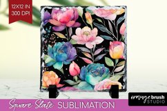 Rainbow Flowers Slate PNG - Spring Square Slate Sublimation Product Image 1