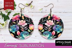 Rainbow Flowers Round Earrings - Spring PNG Sublimation Product Image 1