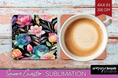 Rainbow Flowers Square Coaster - Spring Coaster PNG Product Image 1