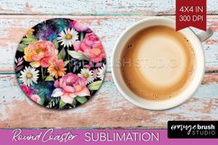 Rainbow Flowers Round Coaster - Spring Coaster PNG Product Image 1