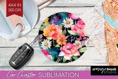 Rainbow Flowers Car Coaster - Spring Coaster PNG Sublimation Product Image 1