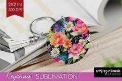 Rainbow Flowers Keychain PNG - Spring Keychain Sublimation Product Image 1