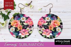 Rainbow Flowers Round Earrings - Spring PNG Sublimation Product Image 1
