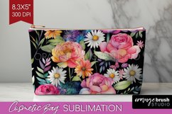 Rainbow Flowers Cosmetic Bag - Spring Makeup Bag PNG Product Image 1