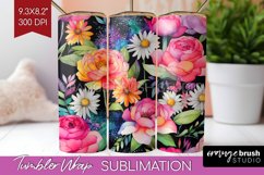 Rainbow Flowers Tumbler Wrap - Spring Tumbler PNG Product Image 1