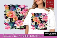 Rainbow Flowers Square Tshirt Background - Spring PNG Product Image 1