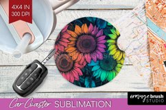 Rainbow Flowers Car Coaster - Spring Coaster PNG Sublimation Product Image 1