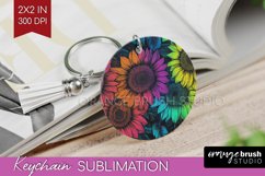 Rainbow Flowers Keychain PNG - Spring Keychain Sublimation Product Image 1