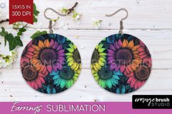 Rainbow Flowers Round Earrings - Spring PNG Sublimation Product Image 1