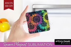 Rainbow Flowers Magnet Sublimation - Spring Square Magnet Product Image 1