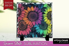 Rainbow Flowers Slate PNG - Spring Square Slate Sublimation Product Image 1