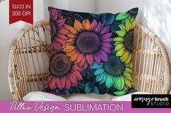 Rainbow Flowers Pillow Sublimation - Spring Pillow Cover PNG Product Image 1