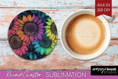 Rainbow Flowers Round Coaster - Spring Coaster PNG Product Image 1