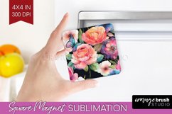 Rainbow Flowers Magnet Sublimation - Spring Square Magnet Product Image 1