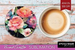 Rainbow Flowers Round Coaster - Spring Coaster PNG Product Image 1