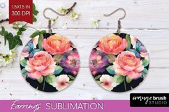 Rainbow Flowers Round Earrings - Spring PNG Sublimation Product Image 1