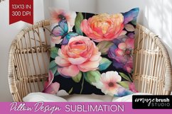 Rainbow Flowers Pillow Sublimation - Spring Pillow Cover PNG Product Image 1