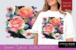 Rainbow Flowers Square Tshirt Background - Spring PNG Product Image 1