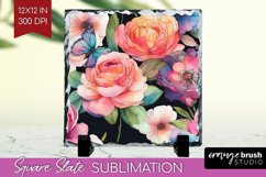 Rainbow Flowers Slate PNG - Spring Square Slate Sublimation Product Image 1