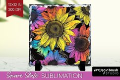 Rainbow Flowers Slate PNG - Spring Square Slate Sublimation Product Image 1