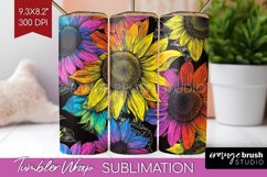 Rainbow Flowers Tumbler Wrap - Spring Tumbler PNG Product Image 1