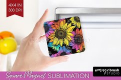 Rainbow Flowers Magnet Sublimation - Spring Square Magnet Product Image 1