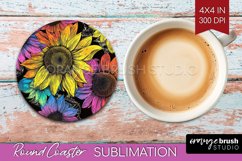 Rainbow Flowers Round Coaster - Spring Coaster PNG Product Image 1