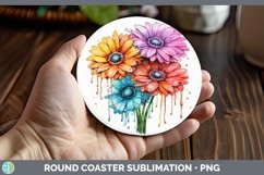 GorgeousRainbow Flowers Round Coaster design.