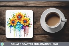 GorgeousRainbow Flowers Square Coaster design.