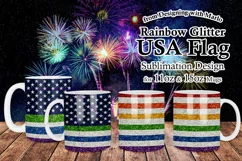 USA Flag in Rainbow Color Glitter 11oz & 15oz Mug Wrap Product Image 1