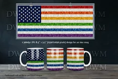 USA Flag in Rainbow Color Glitter 11oz & 15oz Mug Wrap Product Image 2