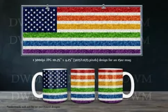 USA Flag in Rainbow Color Glitter 11oz & 15oz Mug Wrap Product Image 3