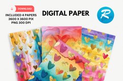 Rainbow Golden Hearts Digital Paper, Rainbow Background Product Image 1